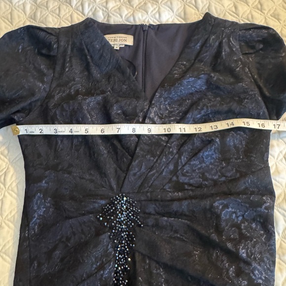 Teri Jon size 8 Embellished Jacquard Puff-Sleeve Gown - Picture 9 of 10